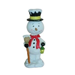 Bobblehead Snowman Holding Lamp & Broom Holiday Christmas Winter Decoration